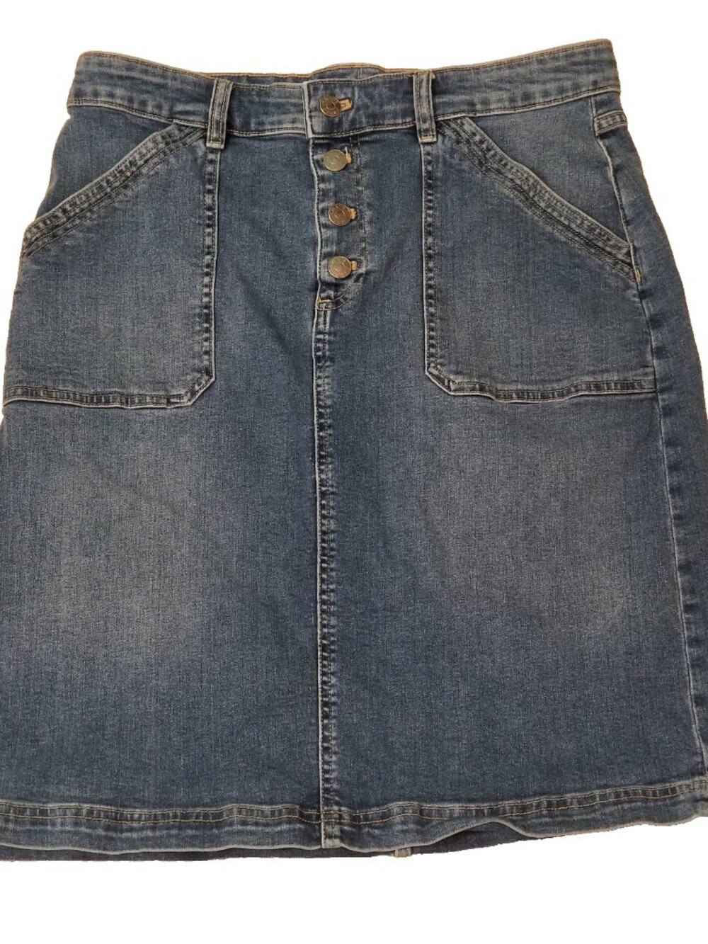 Chaps Skirt Denim Jeans Size 10 Med Wash 4-Button Closure Belt Loops